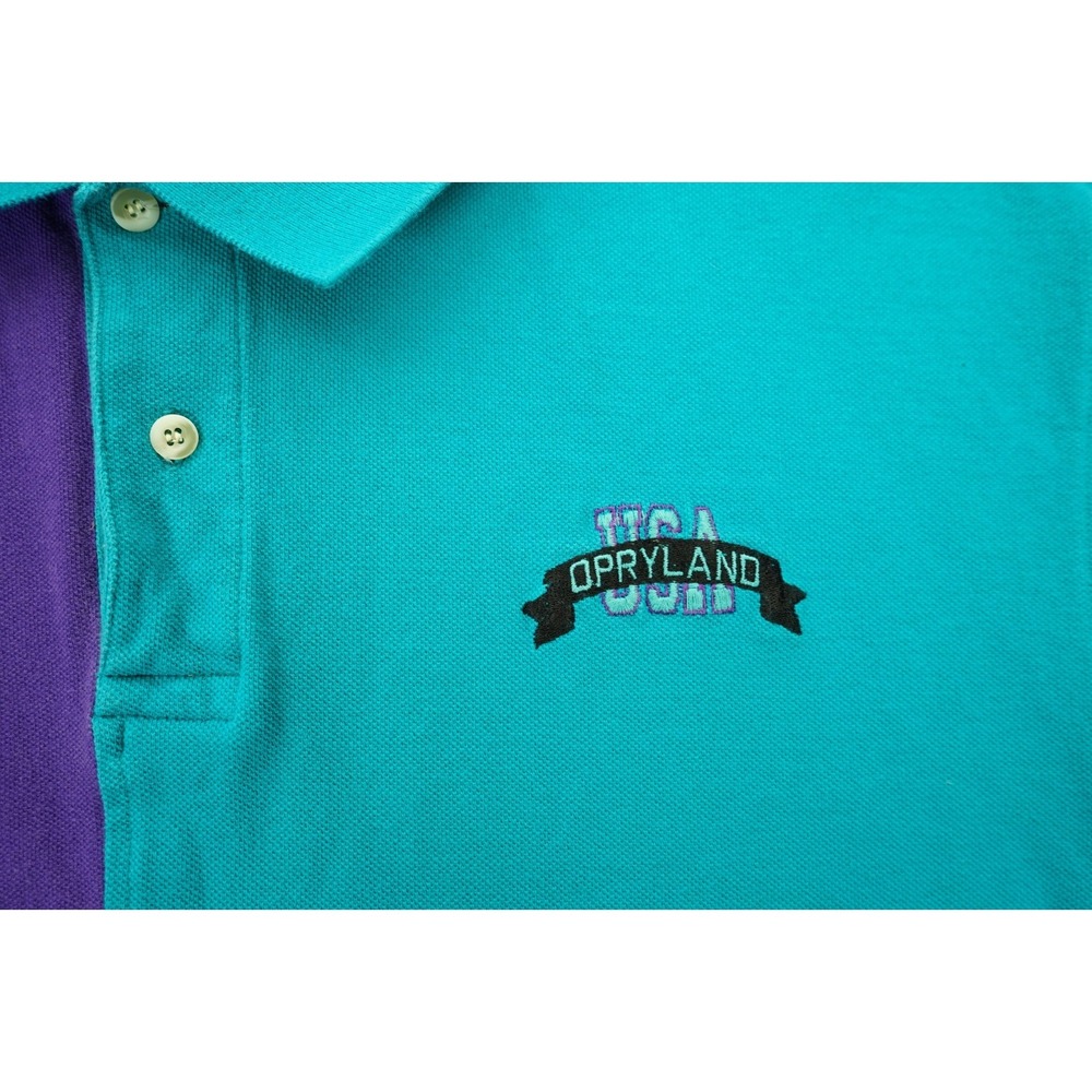 Vintage 90s Men's Polo Shirt Color Block Opryland Nashville USA Short Sleeve - Picture 4 of 4